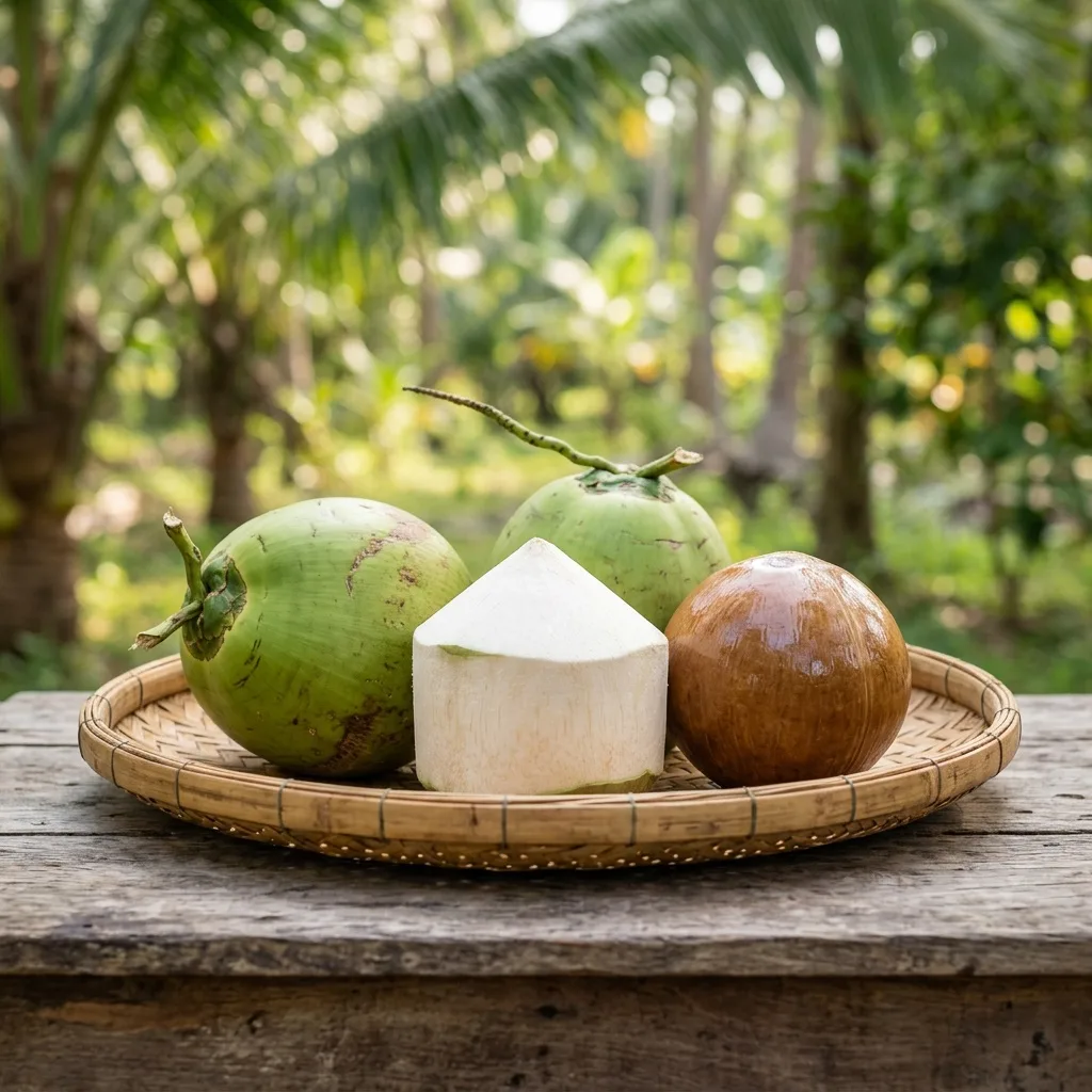 Dừa tươi nguyên trái, dừa gọt kim cương và dừa trọc trong nia tre