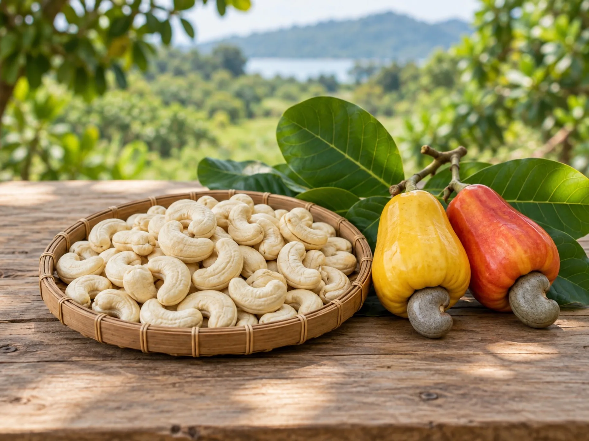 Nhân hạt điều bên quả điều chín